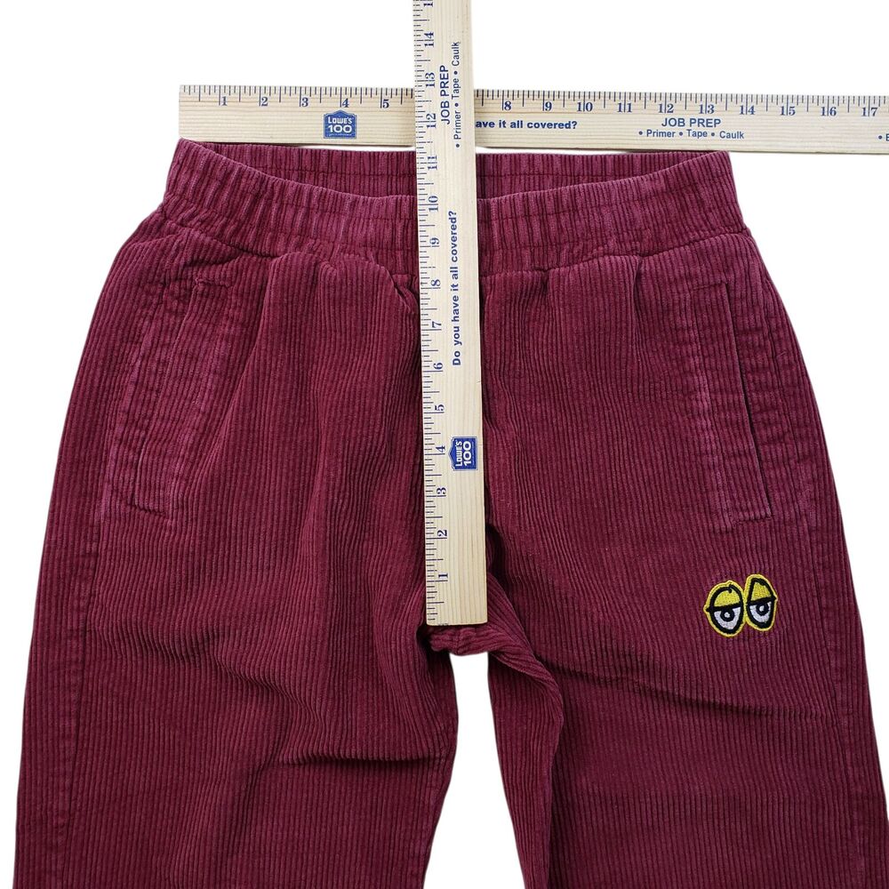 Krooked Skateboarding Pants Mens Small Burgundy Corduroy Straight Leg Eyes Logo - Picture 6 of 10